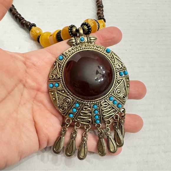 Beaded Statement Necklace African Necklace Boho Ethnic Tribal Pendant Jewelry - Picture 13 of 16